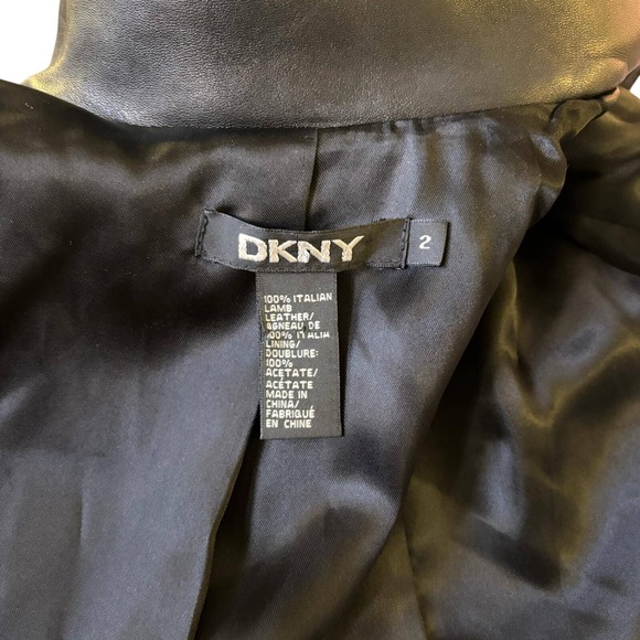 DKNY 100% Lamb Leather Jacket Black White Moto Racer‎ Italian Women's Size 2 - Picture 6 of 7
